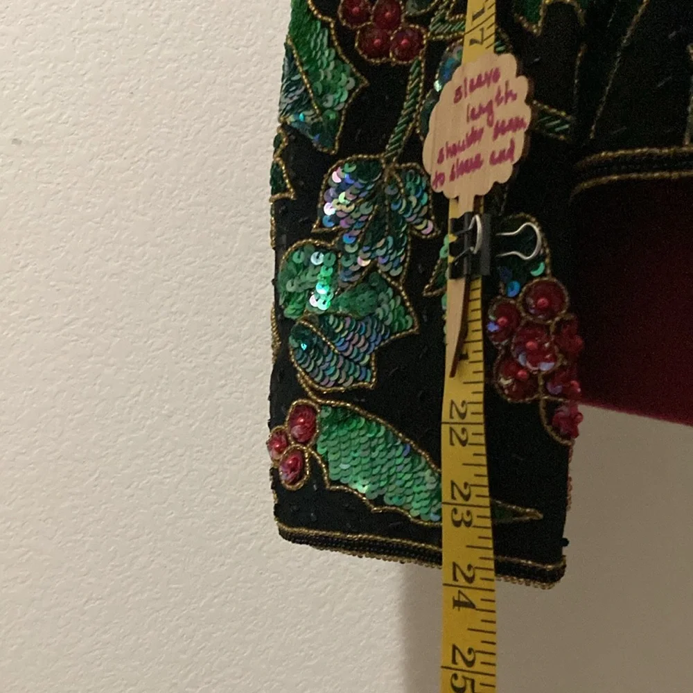 NITELINE Vintage Christmas Floral Sparkly Beaded Sequined Silk Jacket size XL - Picture 7 of 13